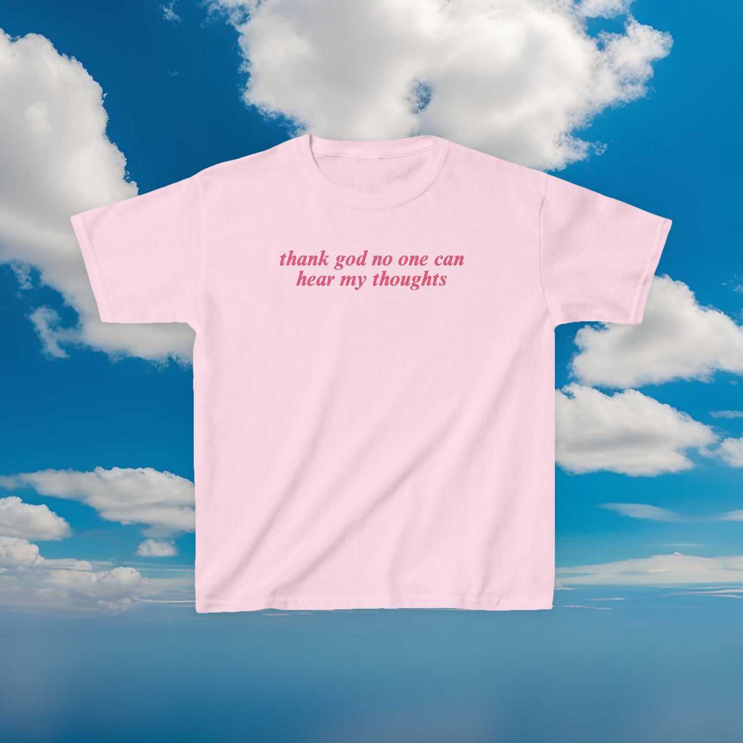 Thank God No One Can Hear My Thoughts Baby Tee | Funny Slogan Shirt, Y2K Baby Tee, Ironic Introvert Gift