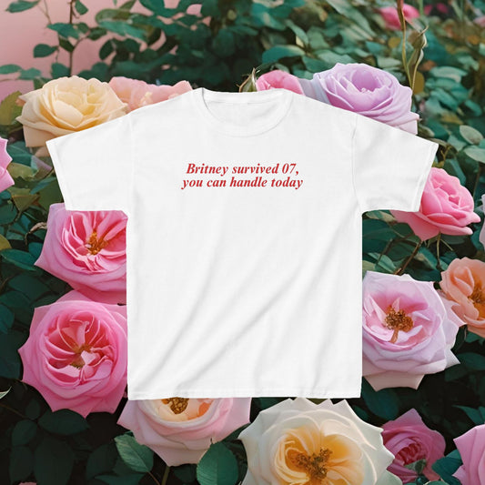Britney Survived 2007 Baby Tee | Y2K Graphic Tee, 90s Aesthetic Shirt, Motivational Slogan Top, Funny Nostalgic Gift
