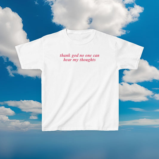 Thank God No One Can Hear My Thoughts Baby Tee | Funny Slogan Shirt, Y2K Baby Tee, Ironic Introvert Gift